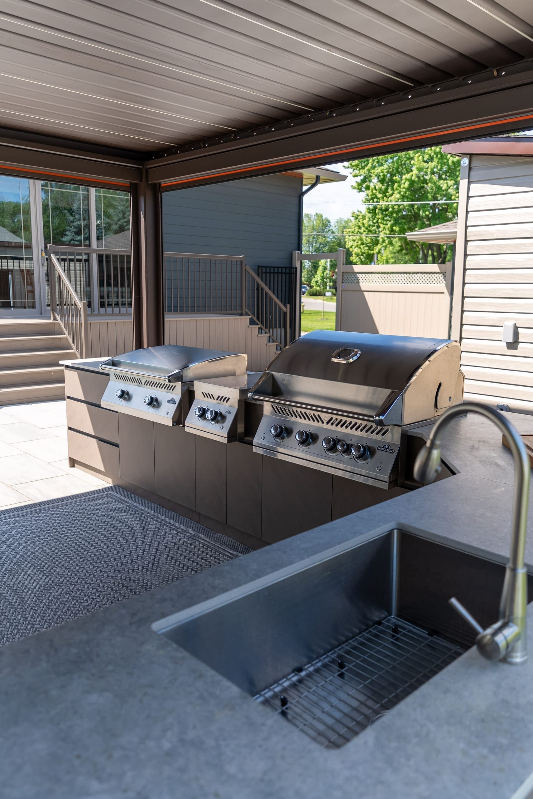 Custom Stainless Steel Outdoor Kitchen & Motorized Pergola — 1