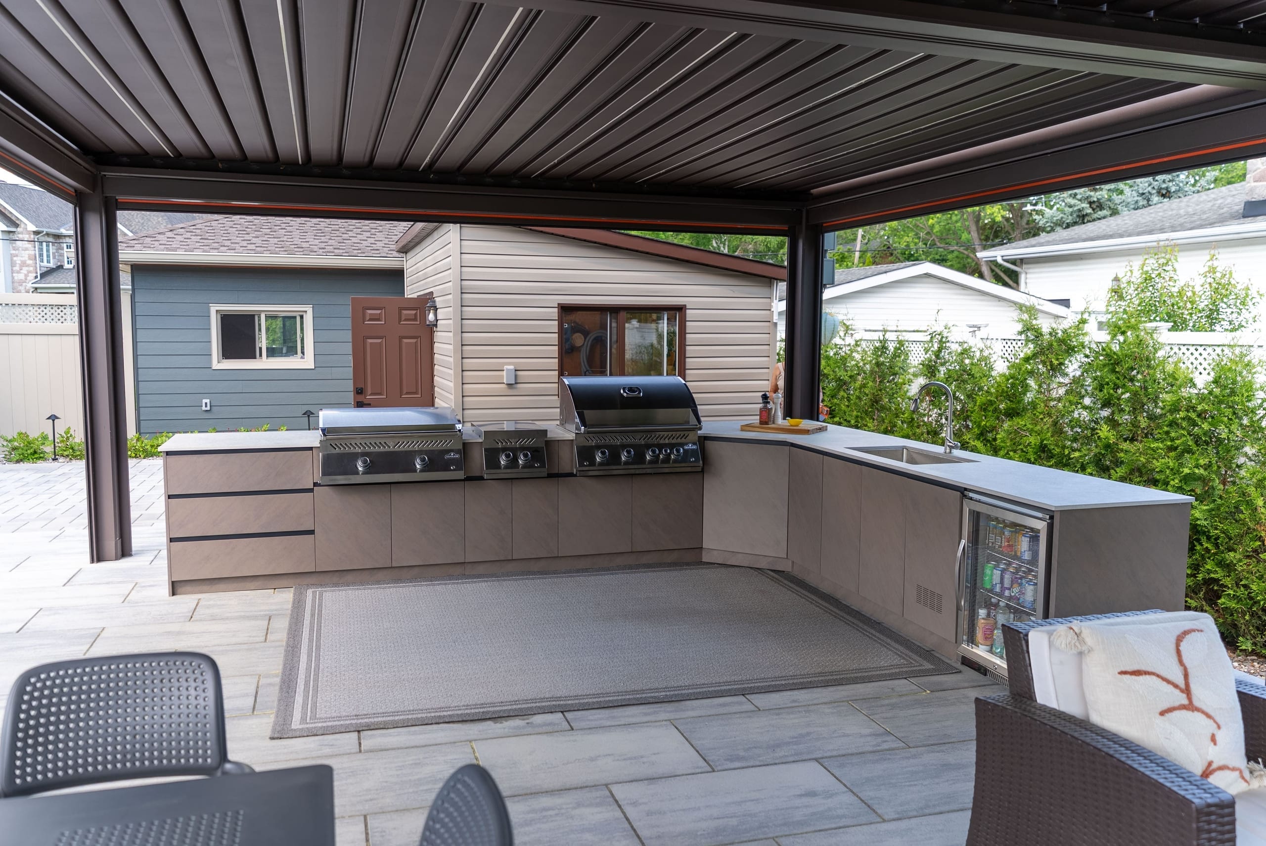Custom Stainless Steel Outdoor Kitchen & Motorized Pergola — 8