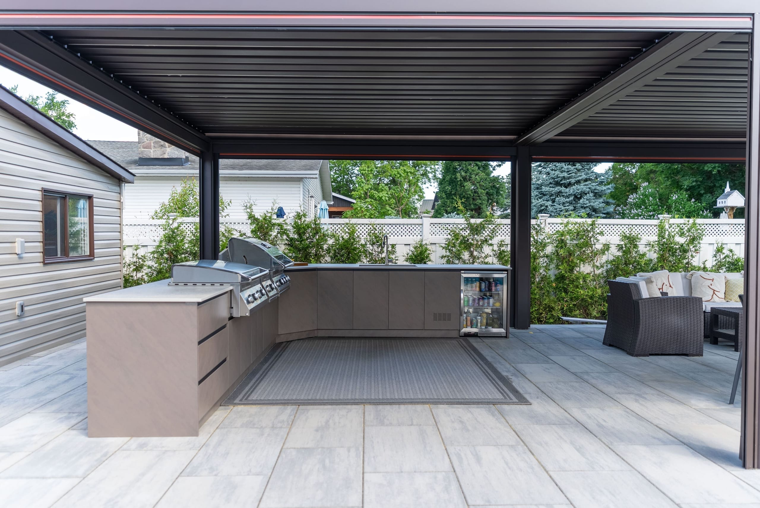 Custom Stainless Steel Outdoor Kitchen & Motorized Pergola — 9