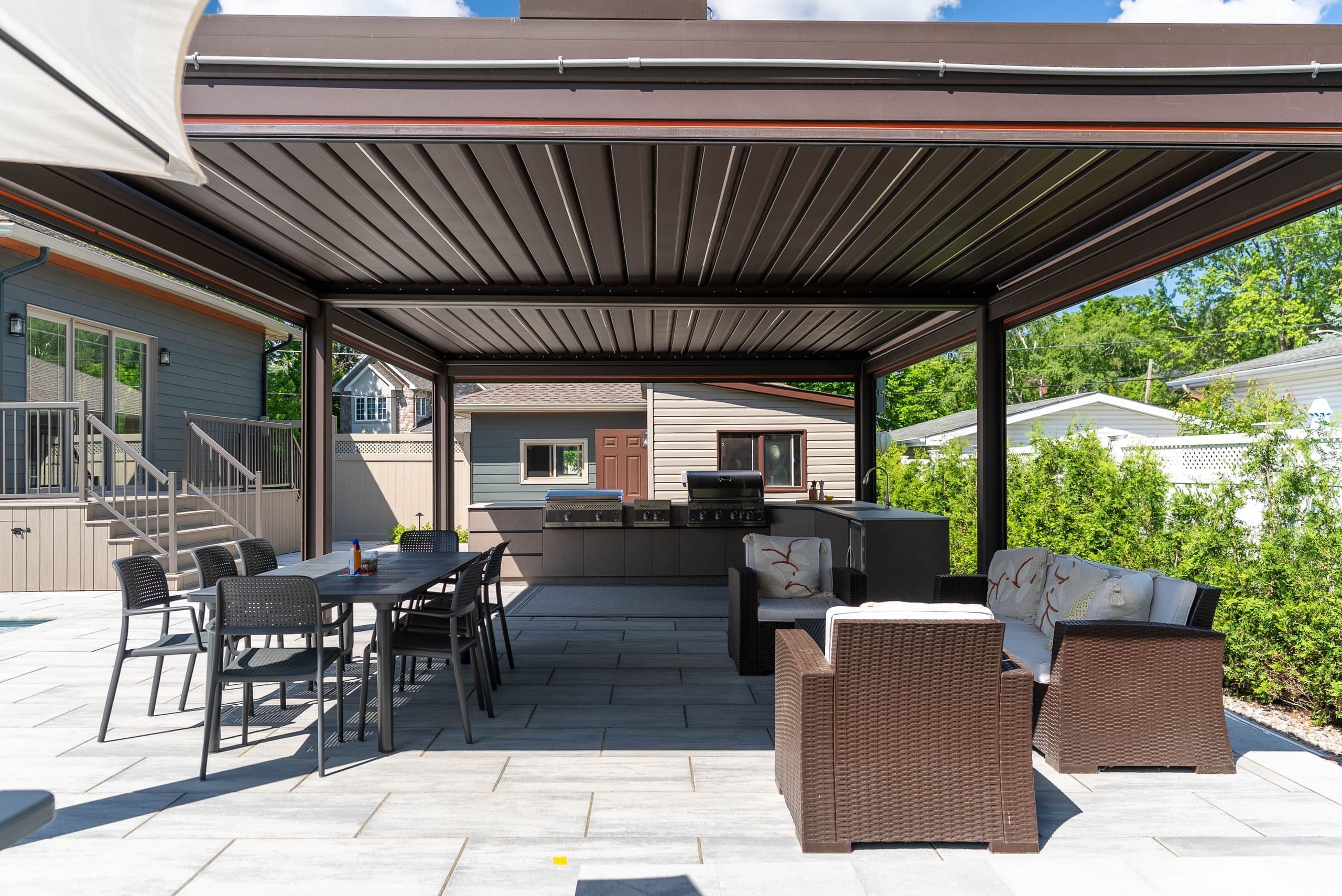 Custom Stainless Steel Outdoor Kitchen & Motorized Pergola — 11