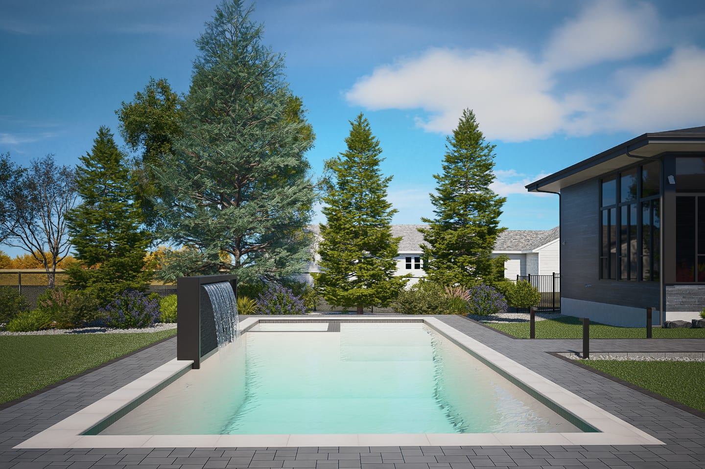 Luxury Estate 3D Landscape Design with Pool & Waterfall — 6