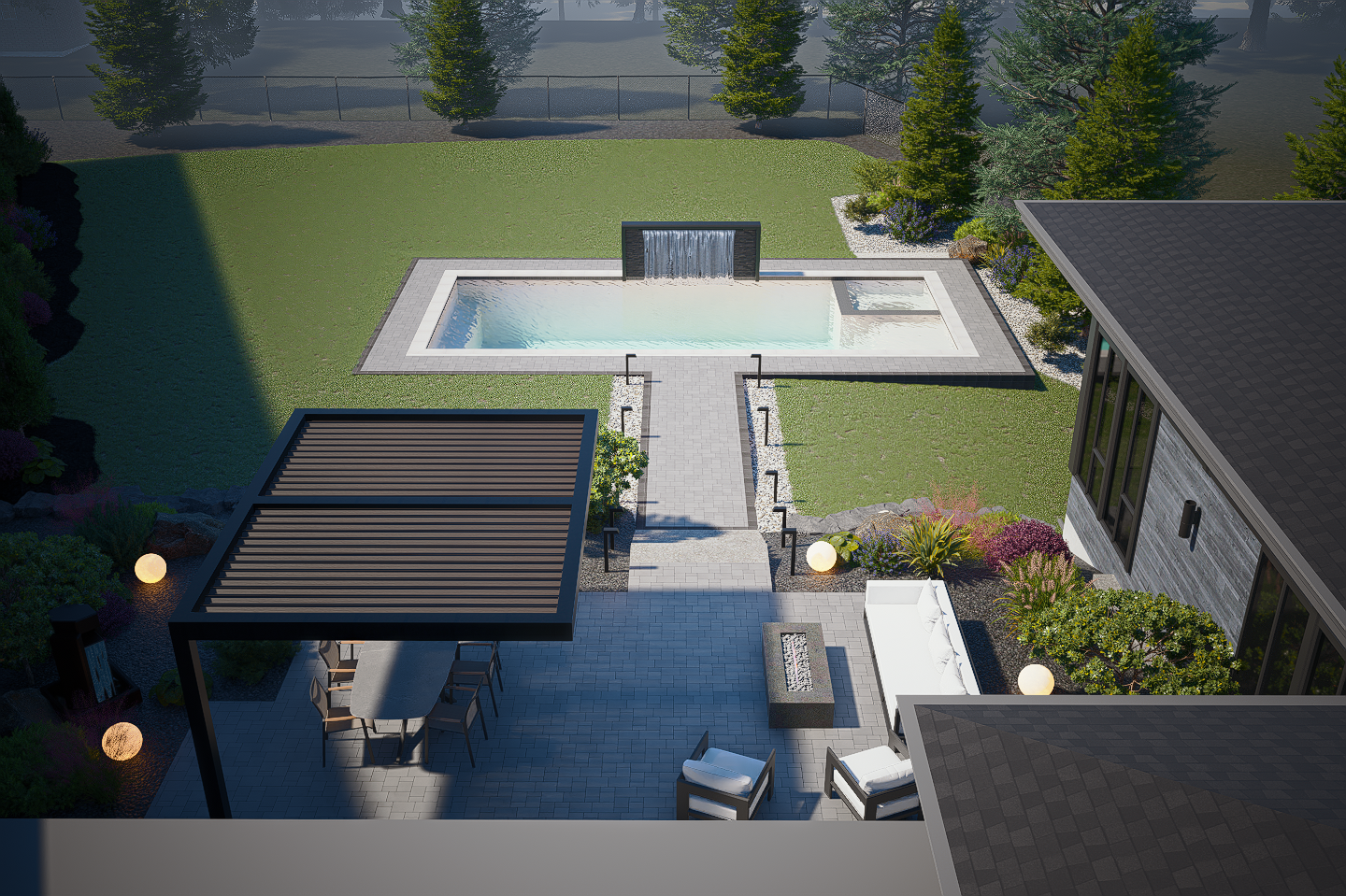 Luxury Estate 3D Landscape Design with Pool & Waterfall — 9